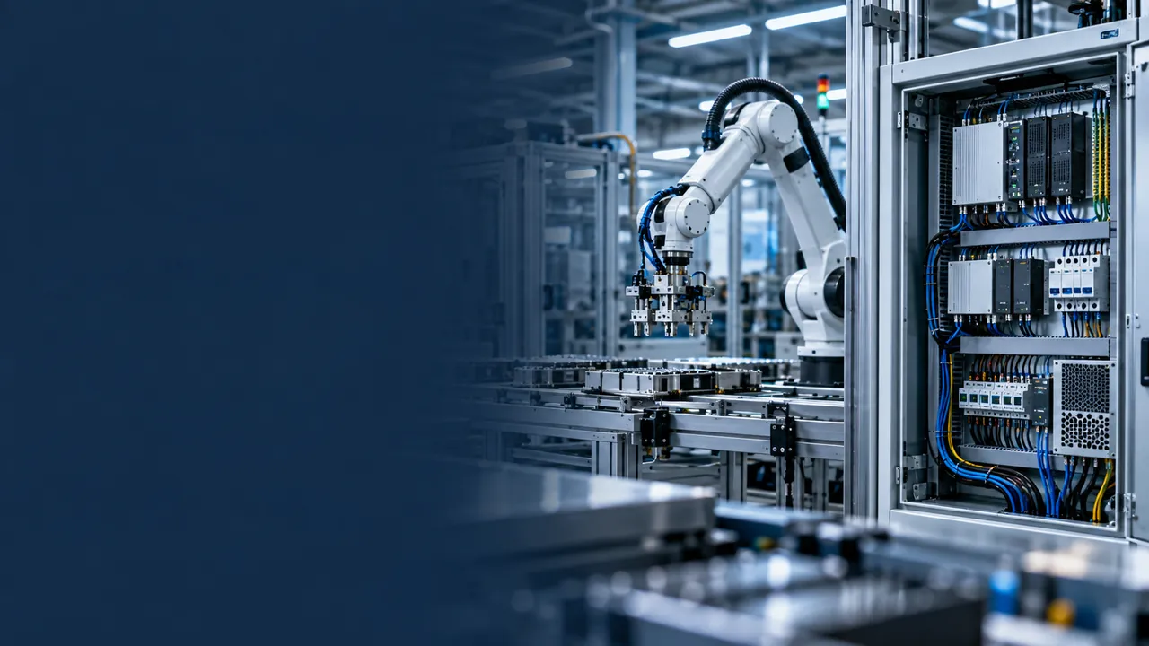 Automated production line with a control cabinet — an industrial environment of the kind these power supplies are built for